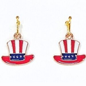 Patriotic Uncle Sam Hat Enamel Dangle Earrings